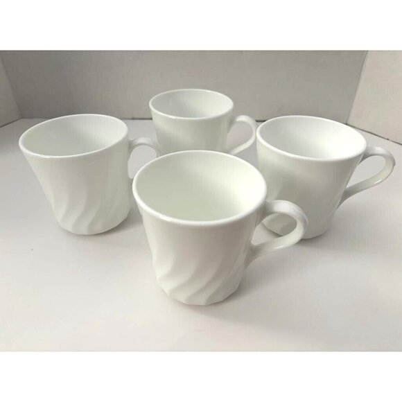 CORELLE ENHANCEMENTS WHITE SWIRL Cups Mugs For Tea Coffee Set of 4 Corning USA - Picture 1 of 6